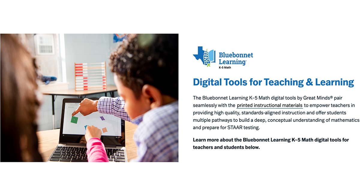 Bluebonnet learning k 5 math digital tools great minds